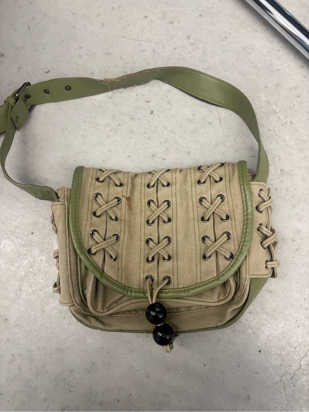 Canvas and Green Trim shoulder Bag